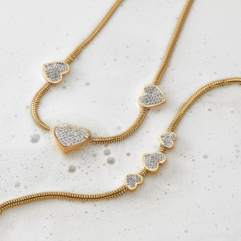 Light Luxury Love Heart Women'S Jewelry Set with Stainless Steel Accessories Electroplated Bracelet and Necklace Featuring Love Water Drops and Bell Patterns