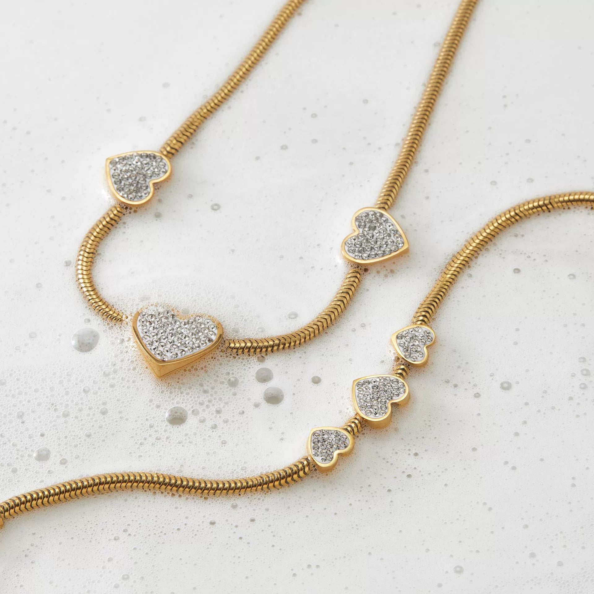 Light Luxury Love Heart Women'S Jewelry Set with Stainless Steel Accessories Electroplated Bracelet and Necklace Featuring Love Water Drops and Bell Patterns