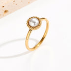 Elegant round Stainless Steel Inlay Artificial Pearls 14K Gold Plated Rings