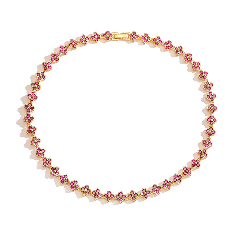 Casual Elegant Simple Style Four Leaf Clover Flower Copper 18K Gold Plated Zircon Bracelets Necklace in Bulk