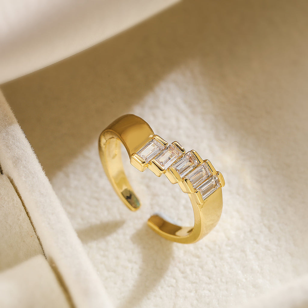 Simple Style Geometric Copper Plating Inlay Zircon 18K Gold Plated Open Rings