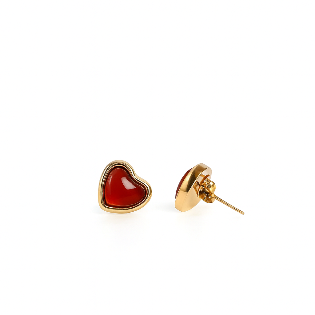 Red Heart Gold Earrings