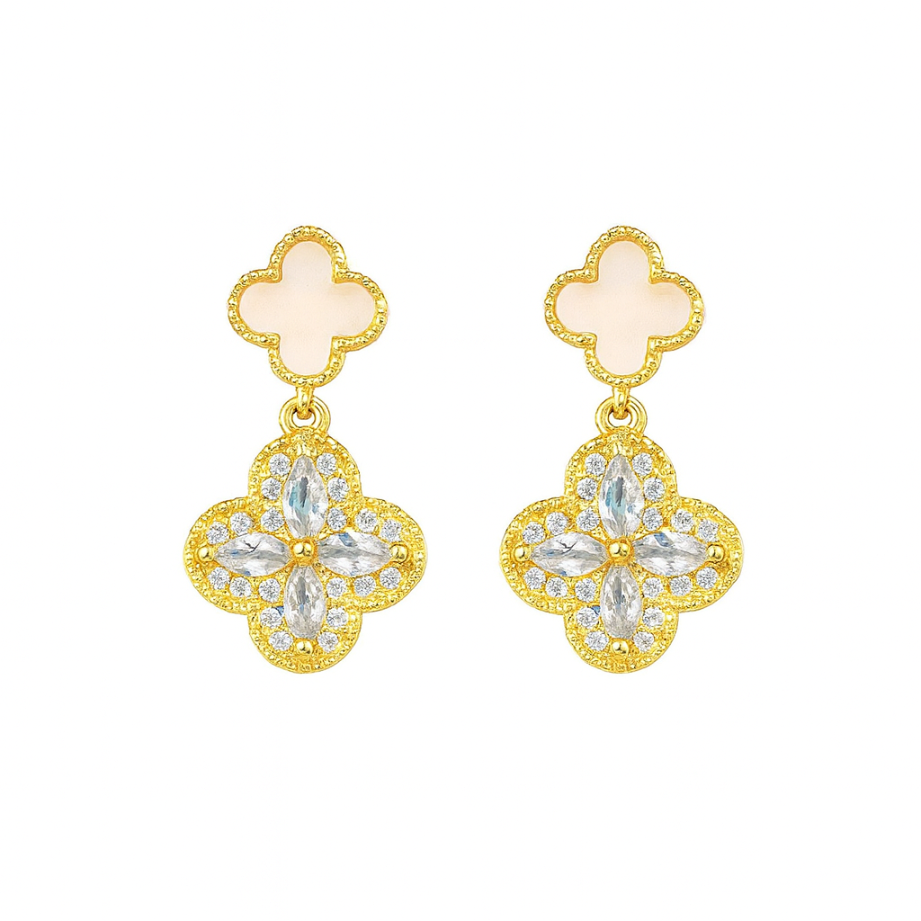 Golden Clover Crystal Drop Earrings