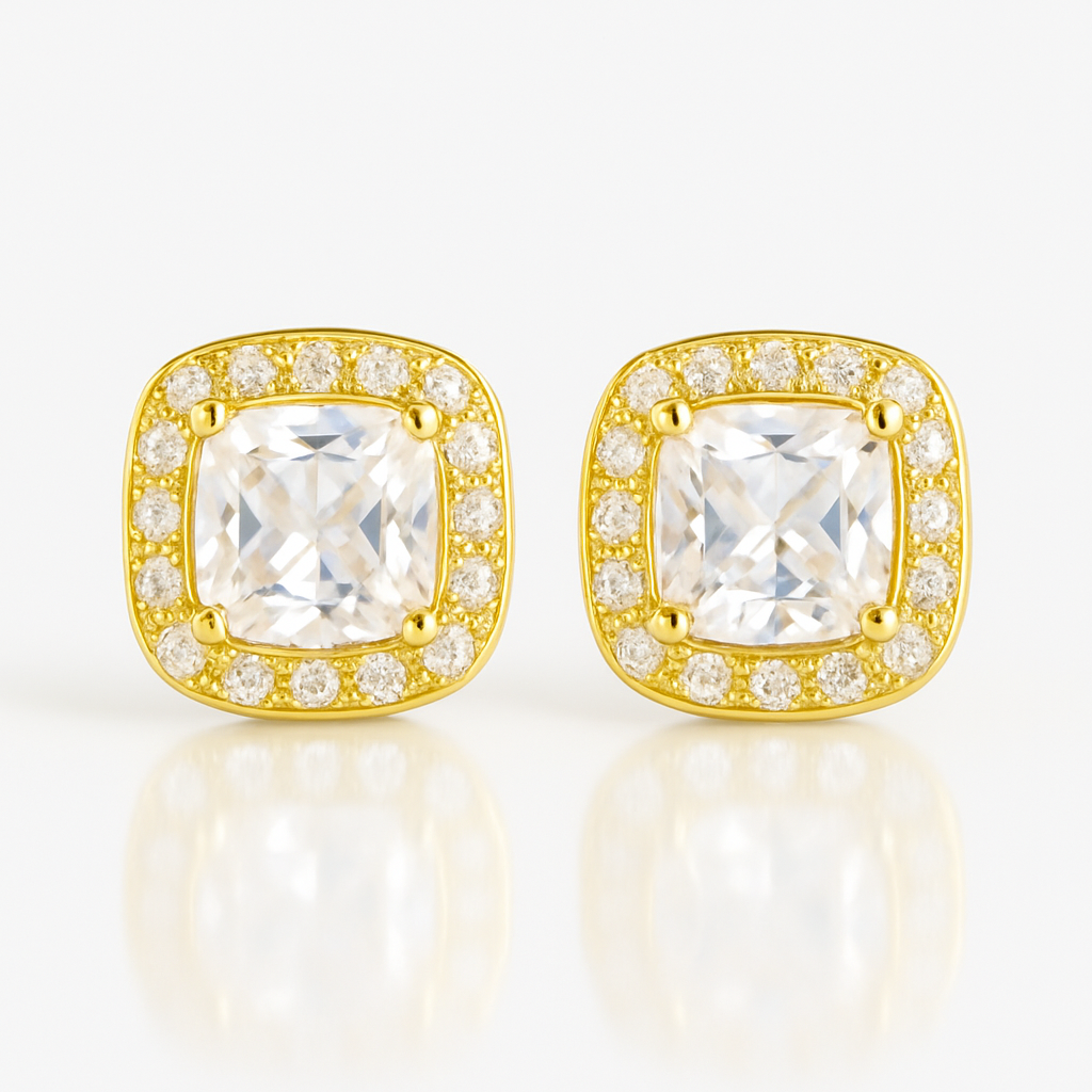Princess Cut Halo Earrings