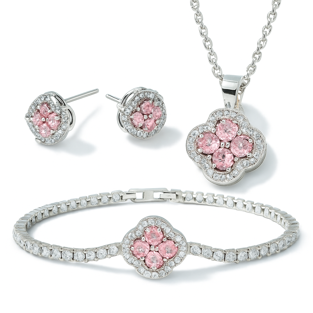 Pink Blossom Clover Jewelry Set
