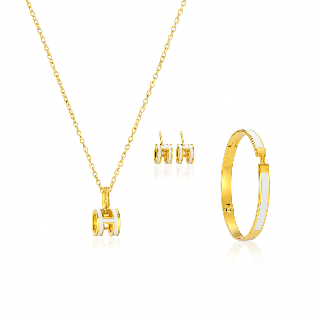 White Enamel Gold Classic Set