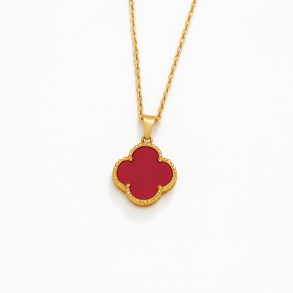 Luxe Red Clover Medallion Necklace