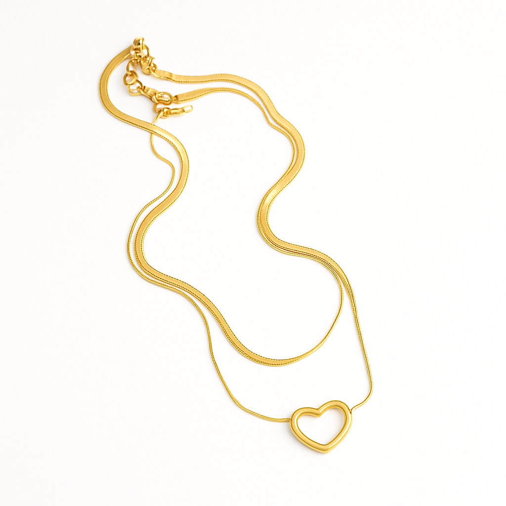 Golden Heart Layered Snake Chain Necklace