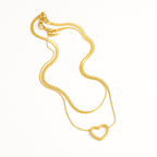 Golden Heart Layered Snake Chain Necklace
