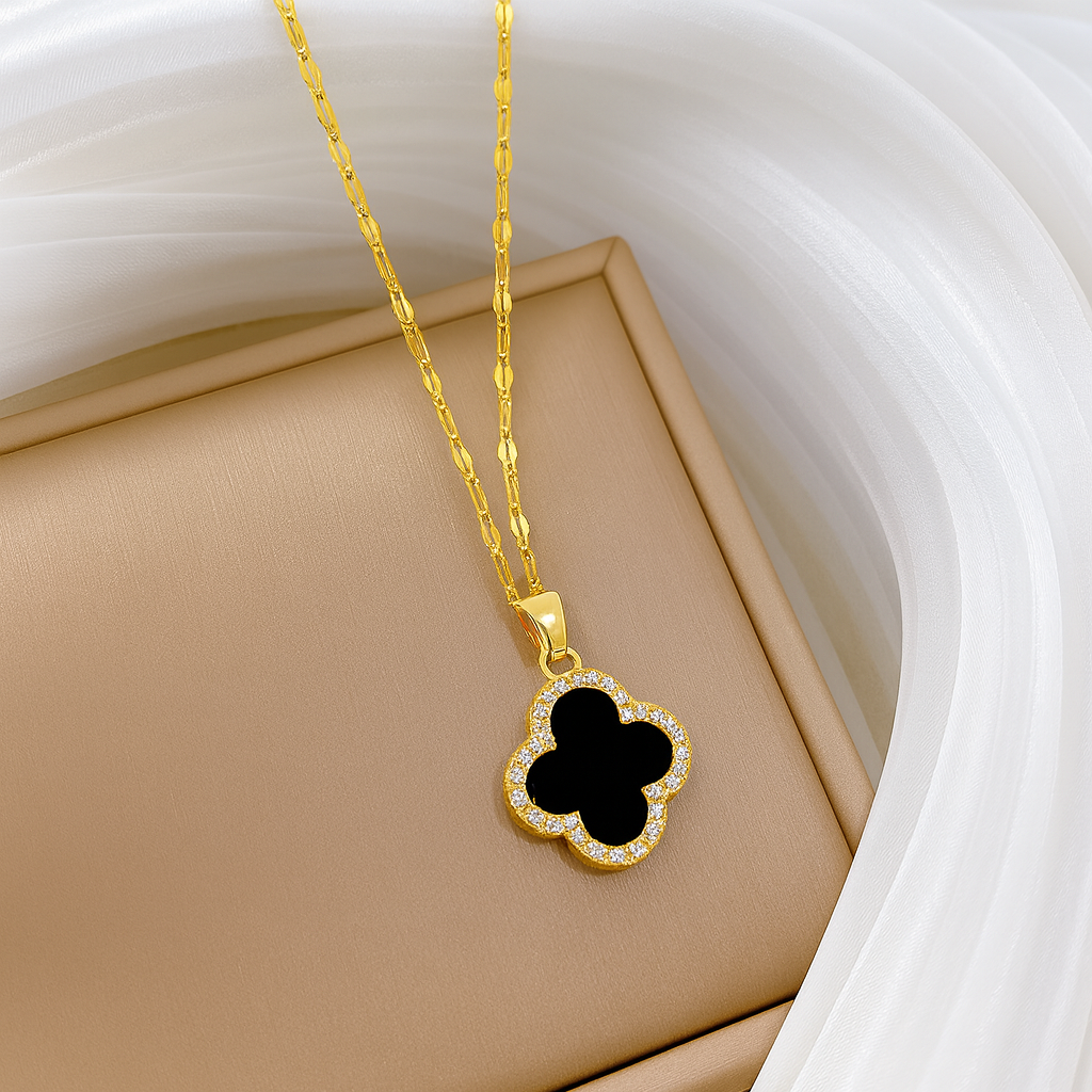 Black Clover Double Chain Pendant Necklace
