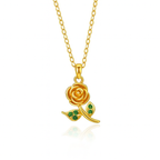 Gold Rose & Emerald Leaf Pendant