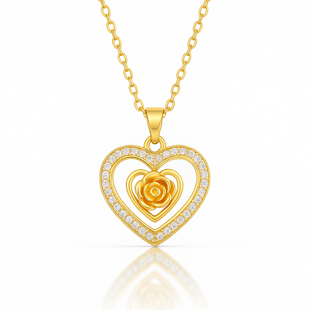 Golden Rose Heart Necklace