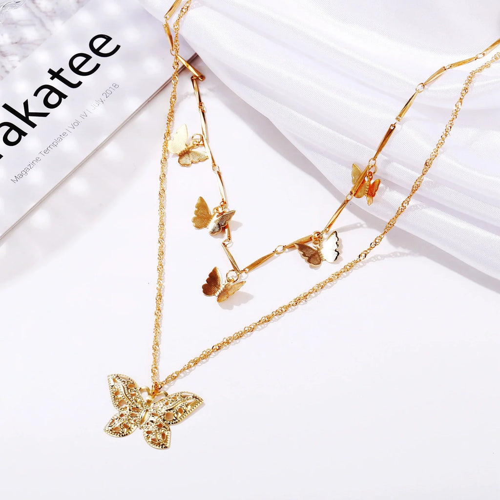 Bohemian Alloy Butterfly Double Layer Necklace 