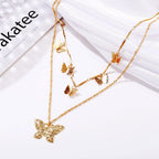 Bohemian Alloy Butterfly Double Layer Necklace 