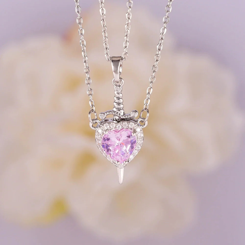 Copper Inlaid Zircon Pendant Necklace  