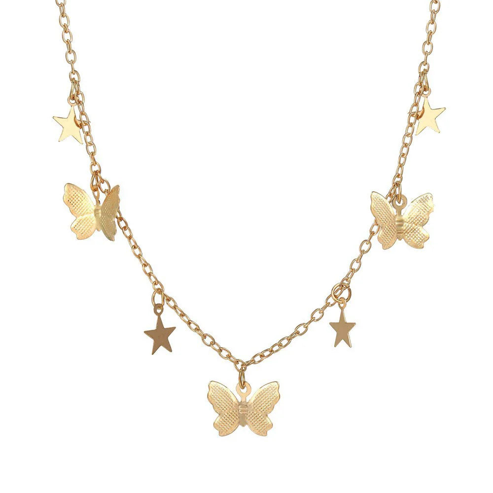 Bohemian Alloy Butterfly Double Layer Necklace 