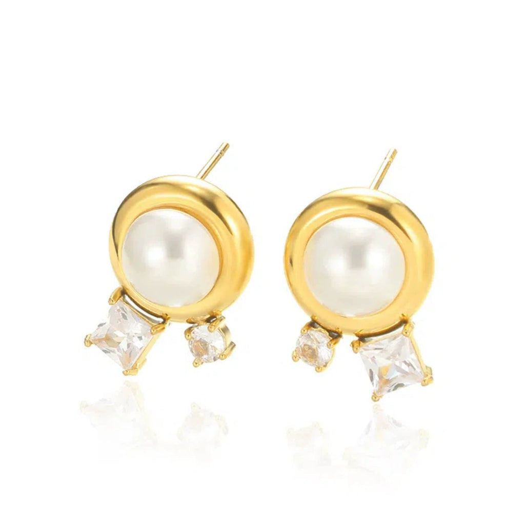 Wholesale French Retro Geometric Imitation Pearl and Stainless Steel Earrings for Women with Electroplating