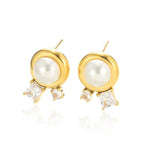 Wholesale French Retro Geometric Imitation Pearl and Stainless Steel Earrings for Women with Electroplating