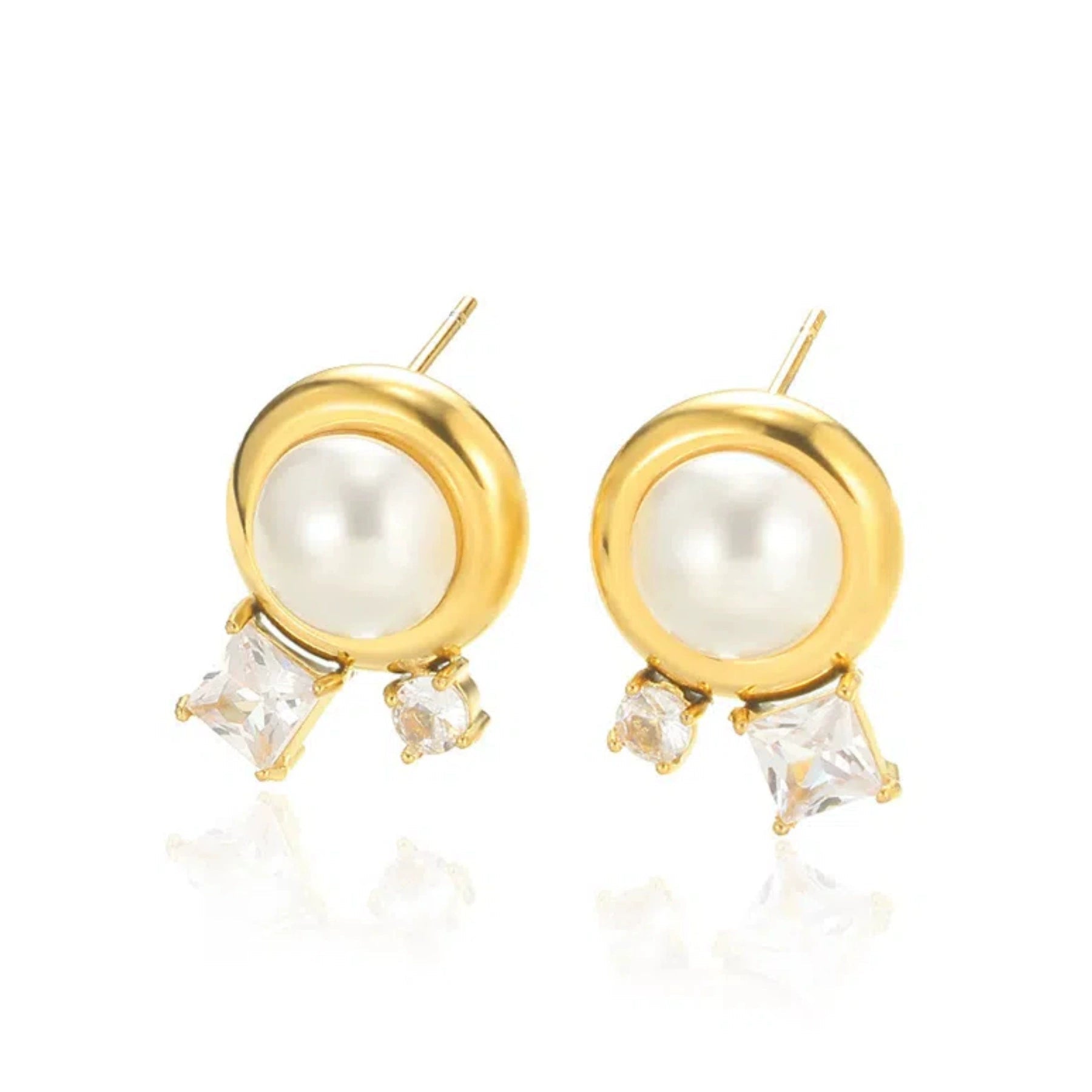 Wholesale French Retro Geometric Imitation Pearl and Stainless Steel Earrings for Women with Electroplating