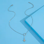 Alloy Ushaped Eightpointed Star Pendant Short Metal Circle Clavicle Chain Necklace Electroplated