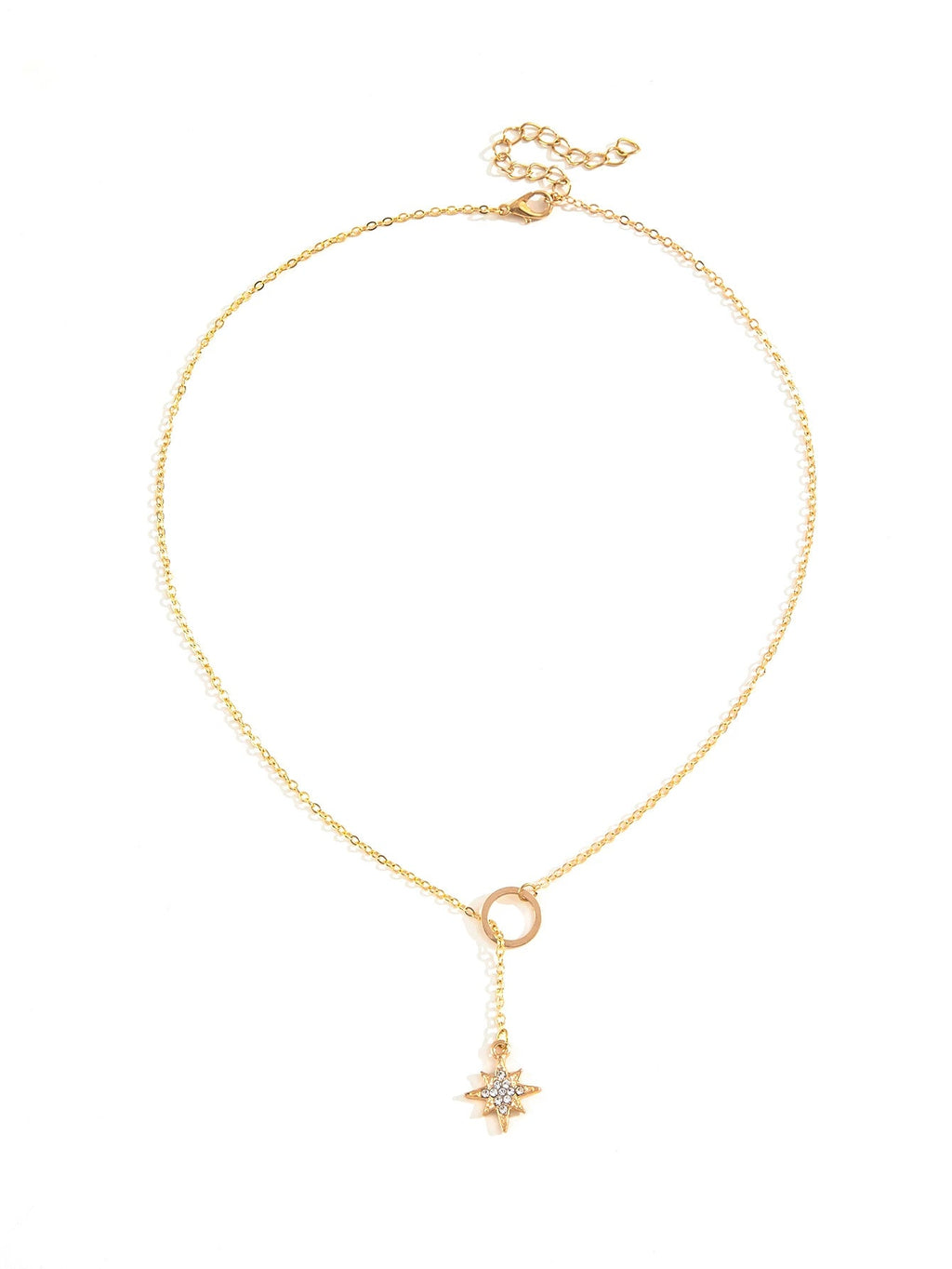 Alloy Ushaped Eightpointed Star Pendant Short Metal Circle Clavicle Chain Necklace Electroplated