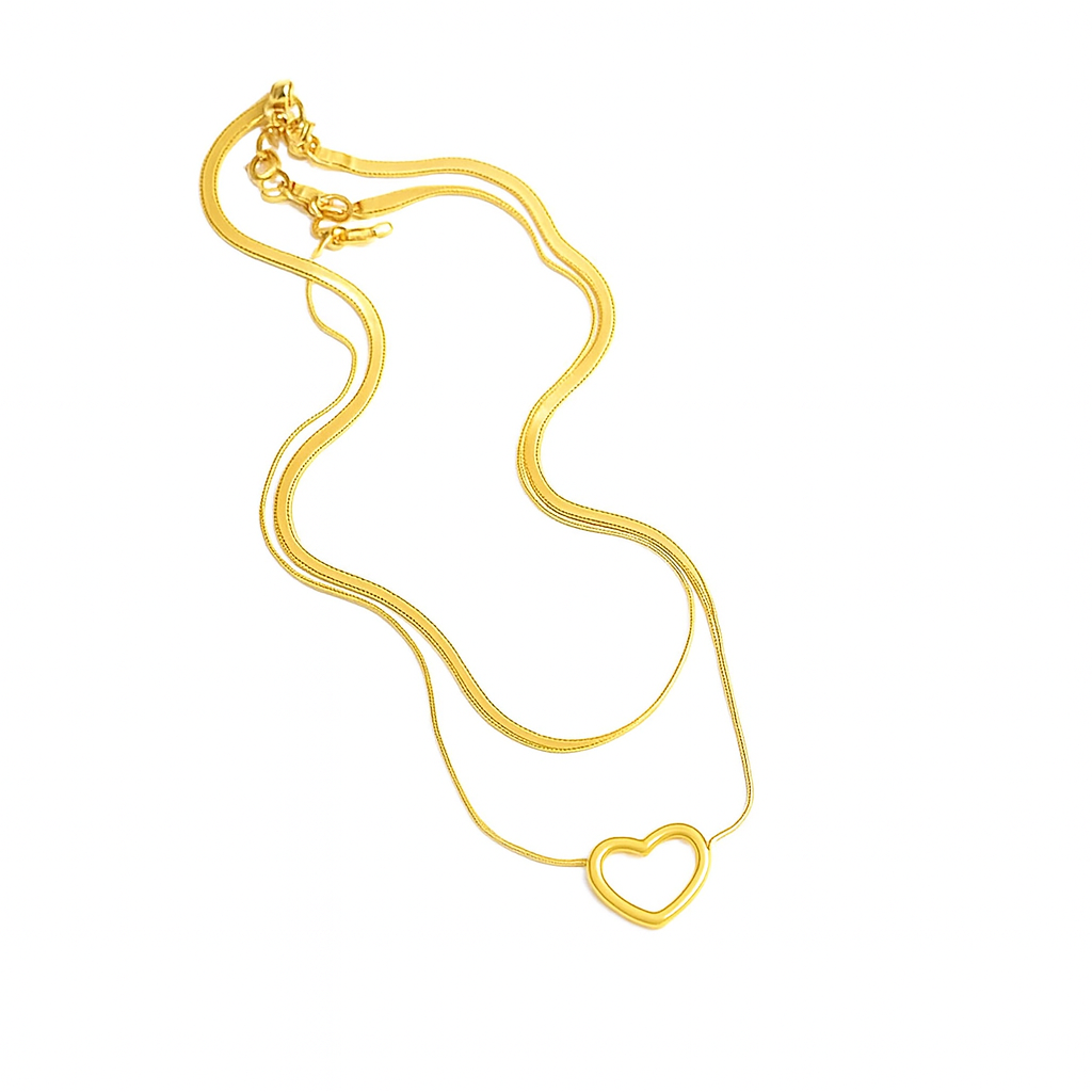 Golden Heart Layered Snake Chain Necklace