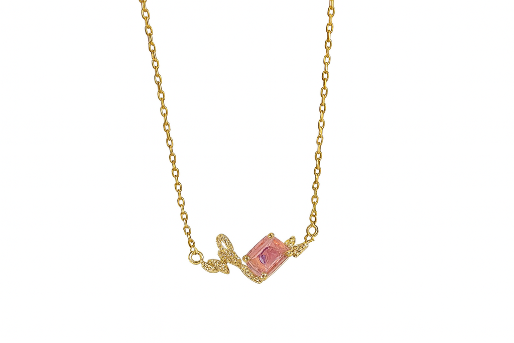 Rosé Crystal Ribbon Charm Necklace