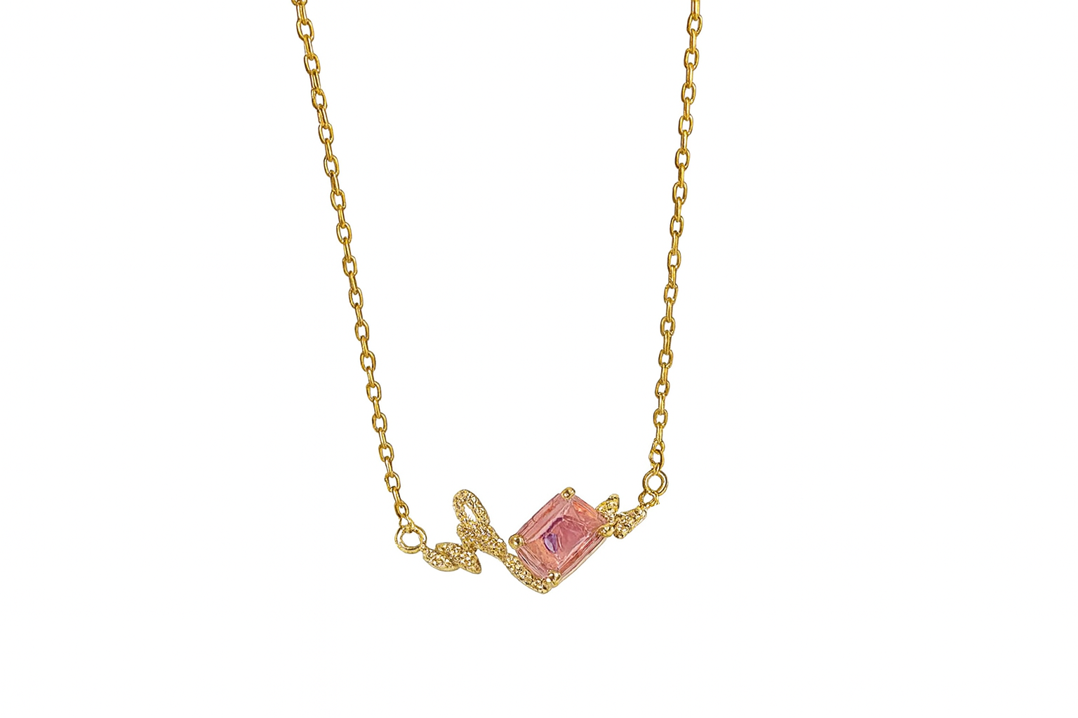 Rosé Crystal Ribbon Charm Necklace