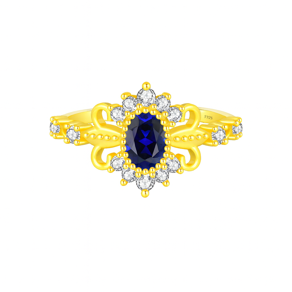 Retro Crown Zircon Ring in 14K Gold Plating