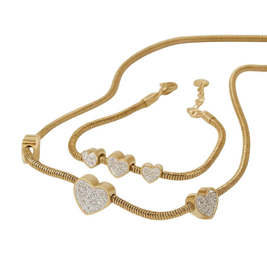 Love Heart Bracelet & Necklace Jewellery Set