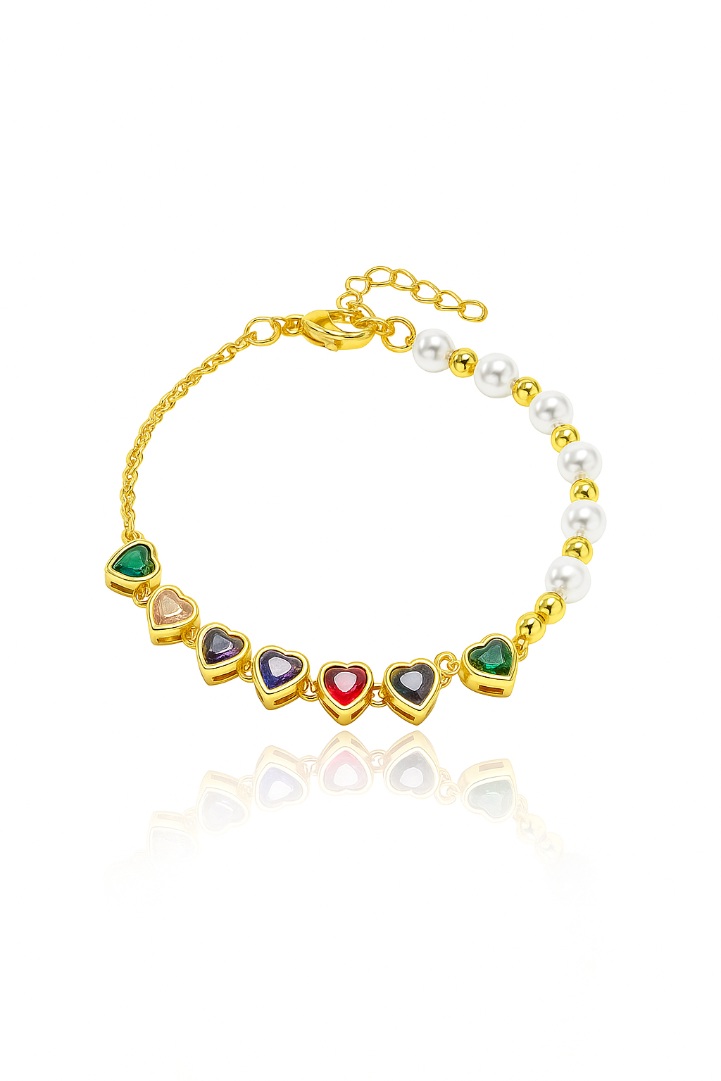 Heart Pearl Zircon Gold Plated Elegant Bracelet