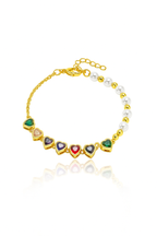 Heart Pearl Zircon Gold Plated Elegant Bracelet