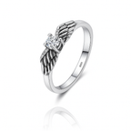 Vintage Angel Wings Silver Zircon Ring