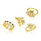Fashion Leaf Gold Plated Zircon Copper Ring