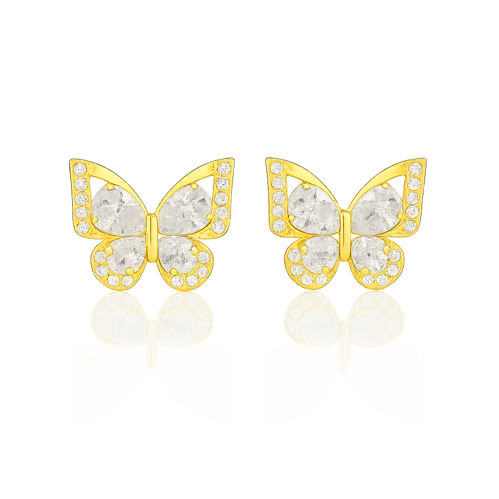 Golden Crystal Butterfly Stud Earrings