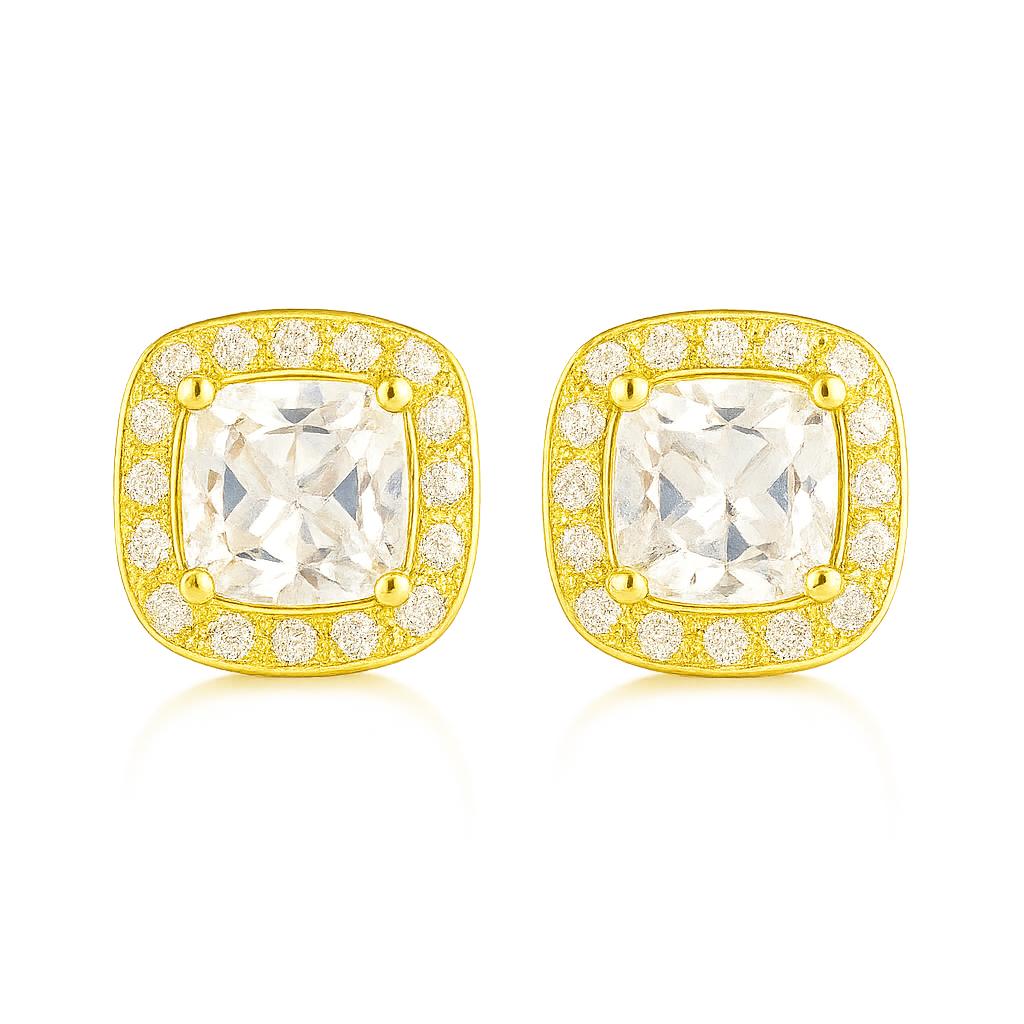Princess Cut Halo Earrings