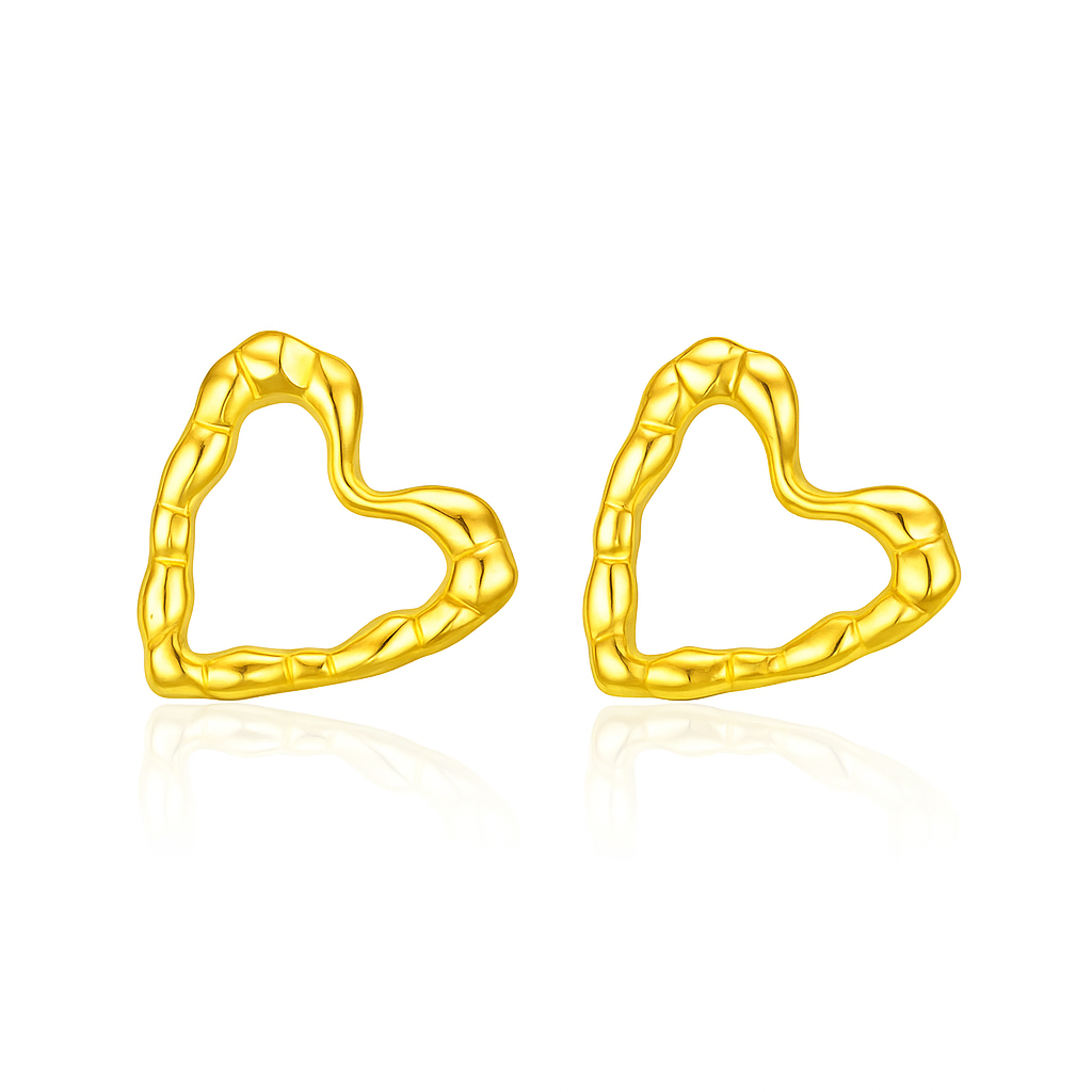 Heart Hollow Zircon Titanium Steel Stud Earrings