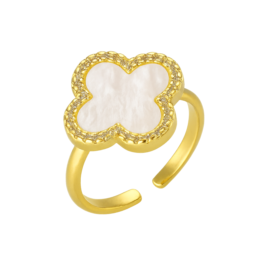 Four Leaf Clover 18K Gold Zircon Copper Ring