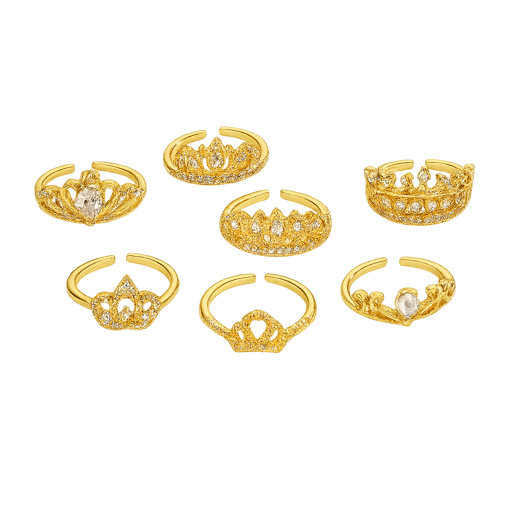 Classic Crown 18K Gold Plated Zircon Open Ring