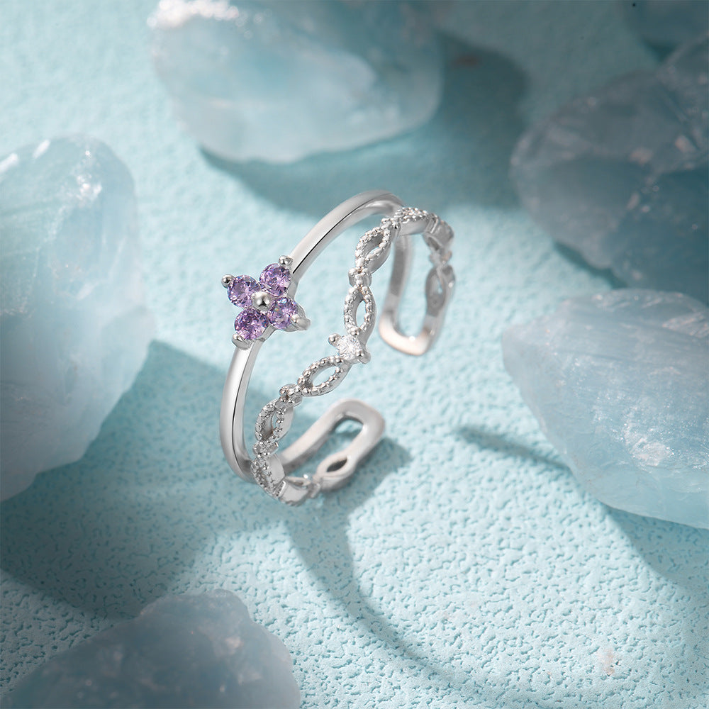 Violet Blossom Double-Layer Ring