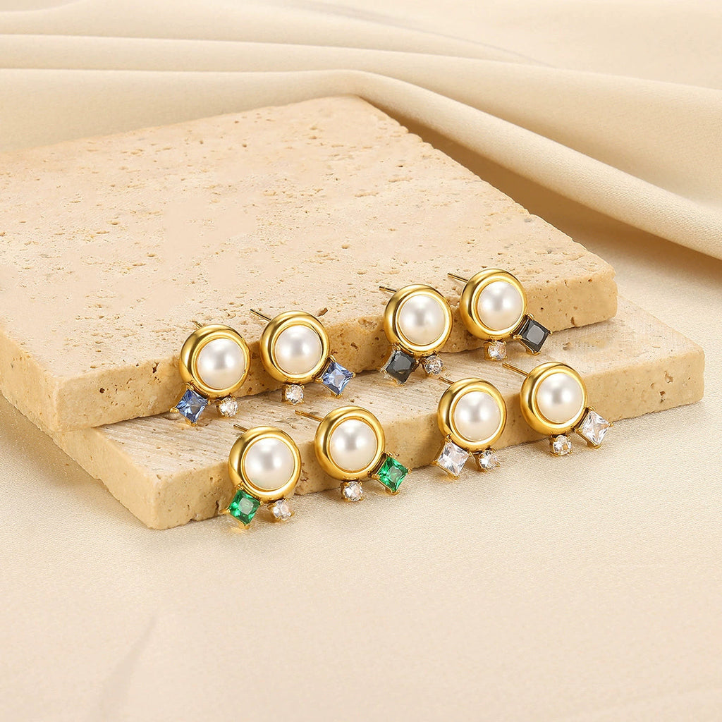 Wholesale French Retro Geometric Imitation Pearl and Stainless Steel Earrings for Women with Electroplating