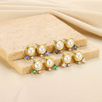 Wholesale French Retro Geometric Imitation Pearl and Stainless Steel Earrings for Women with Electroplating
