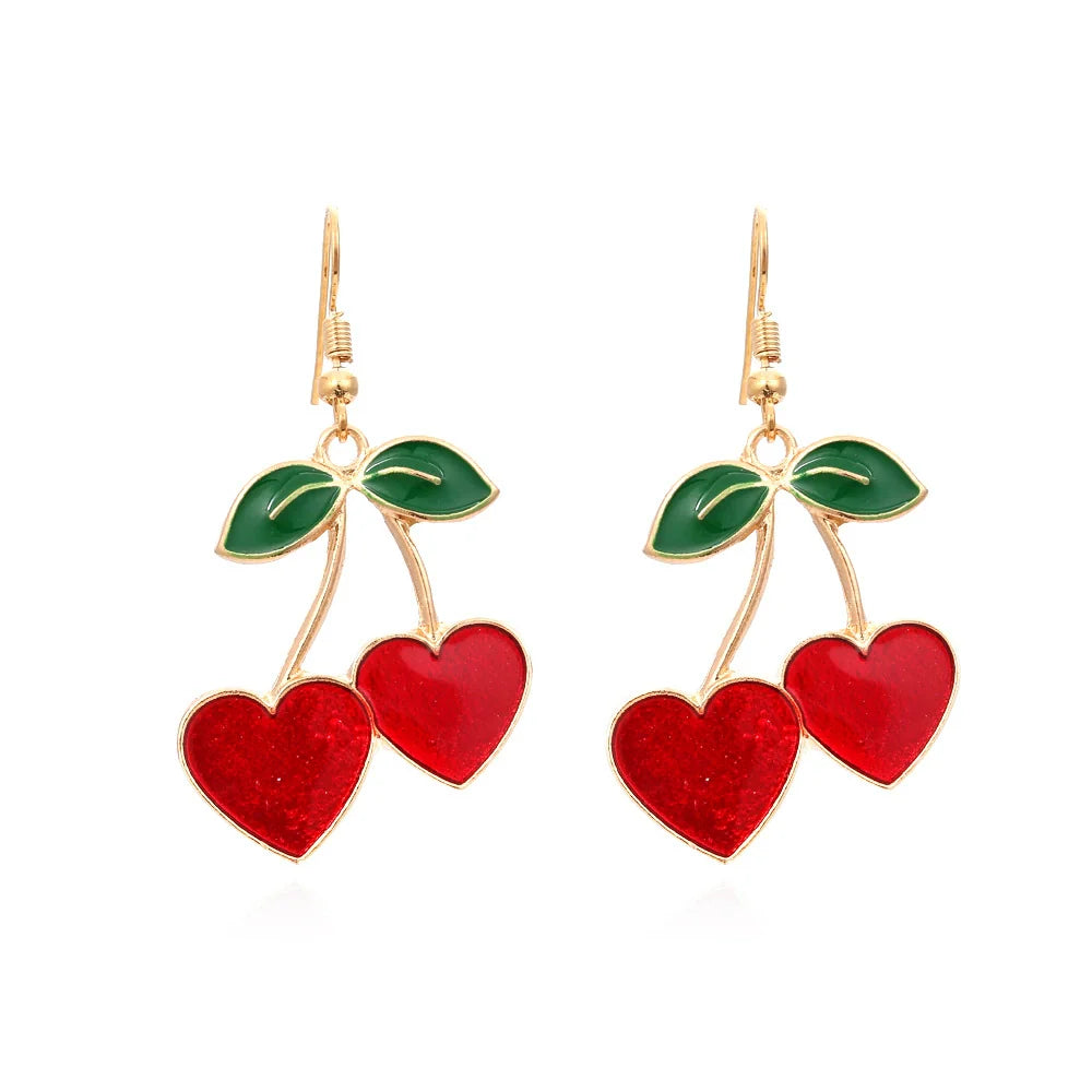 Cherry Heart Drop Earrings