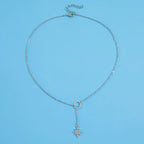 Alloy Ushaped Eightpointed Star Pendant Short Metal Circle Clavicle Chain Necklace Electroplated