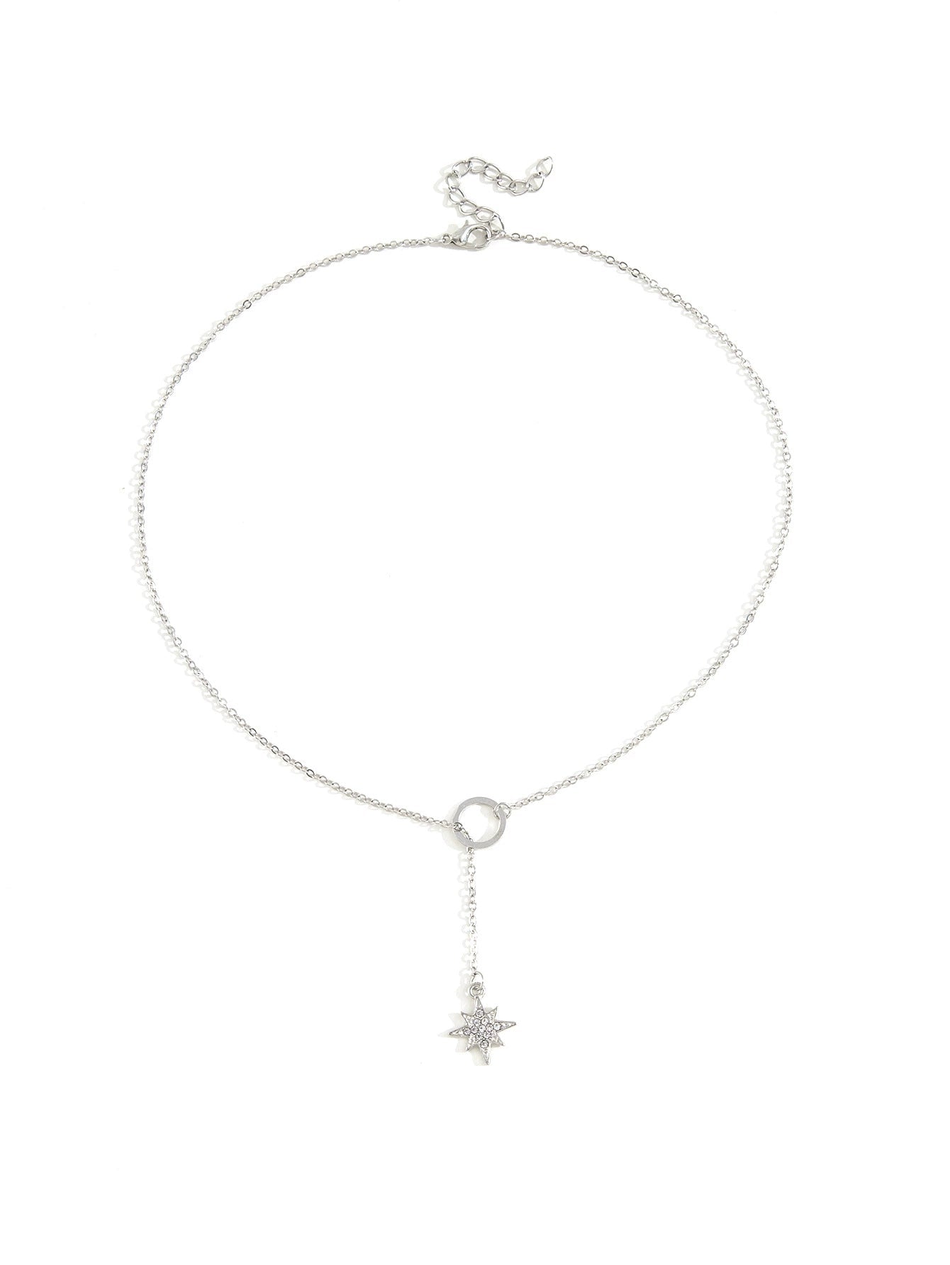 Alloy Ushaped Eightpointed Star Pendant Short Metal Circle Clavicle Chain Necklace Electroplated