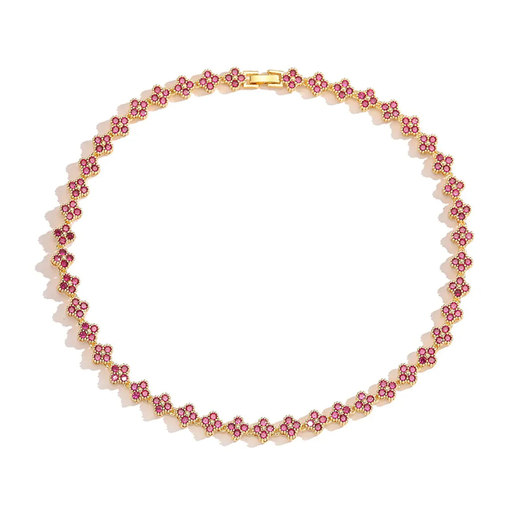 Casual Elegant Simple Style Four Leaf Clover Flower Copper 18K Gold Plated Zircon Bracelets Necklace in Bulk