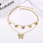 Bohemian Alloy Butterfly Double Layer Necklace 