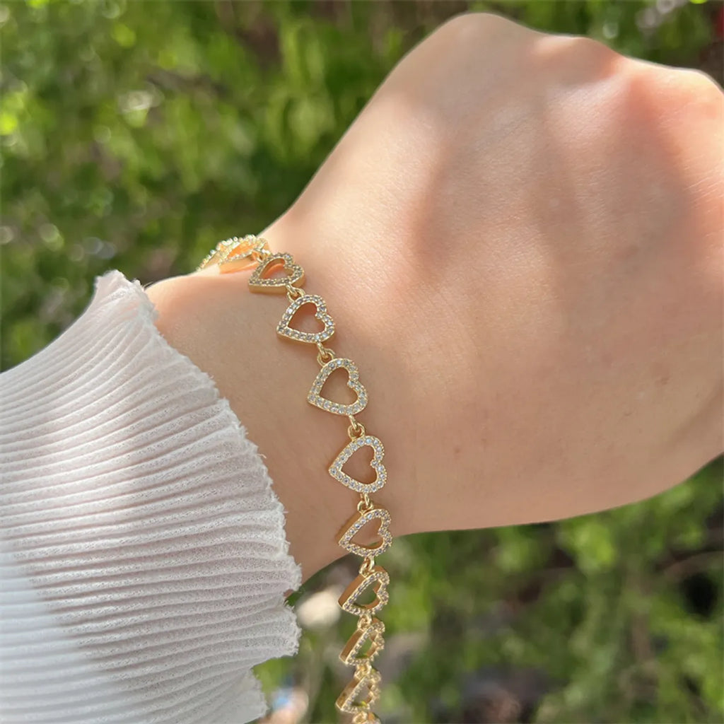 18K Gold Plated Plating Heart Shape Zircon Bracelets