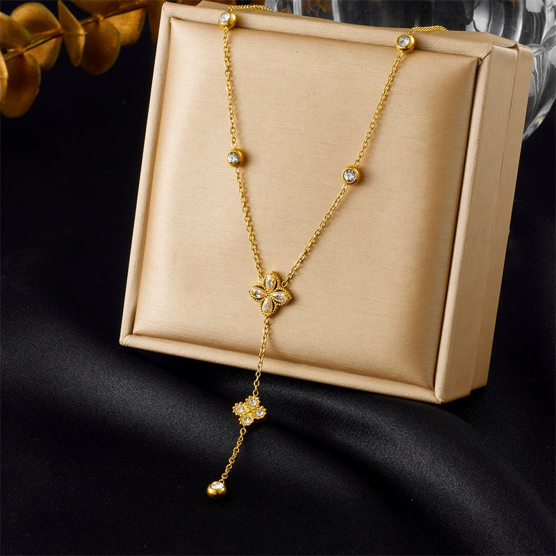 Golden Clover Drop Pendant Necklace