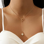Alloy Ushaped Eightpointed Star Pendant Short Metal Circle Clavicle Chain Necklace Electroplated